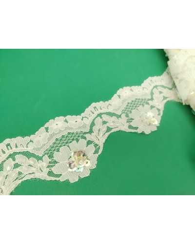 Lace Tulle Raschel Cream Embroidered Scalloped Sequins Multicolor Faceted Bead High 4cm