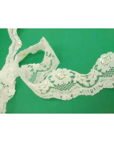 Lace Tulle Raschel Cream Embroidered Scalloped Sequins Multicolor Faceted Bead High 4cm