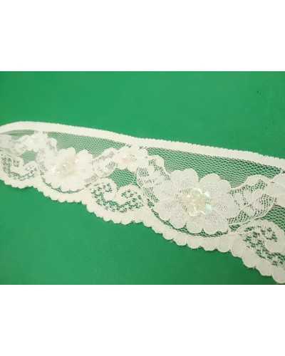 Lace Tulle Raschel Elastic Cream Embroidered Scalloped Sequins Multicolor Faceted High 4.5 Mm