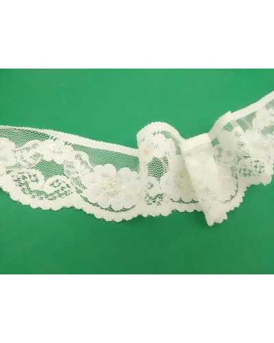 Pizzo Tulle Raschel Elastico Panna Ricamato Smerlato Paillettes Multicolor Sfaccettate Alto 4,5 Mm