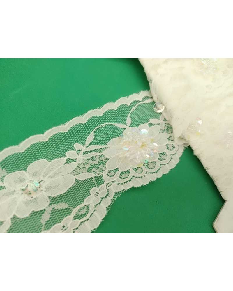 Spitzen-Spitzen-Raschel-Tüll-Spitze, gewellt, cremefarben, 4 cm hoch