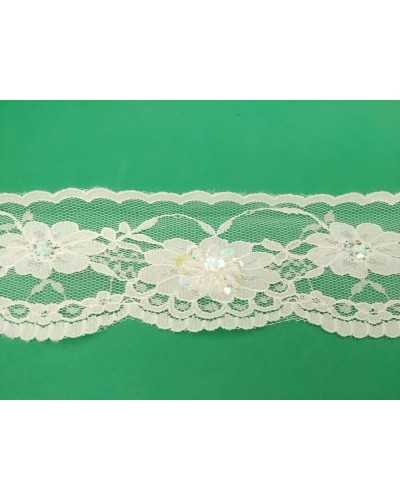 Dentelle Dentelle Raschel Tulle Pointe Festonnée Crème 4 cm de haut