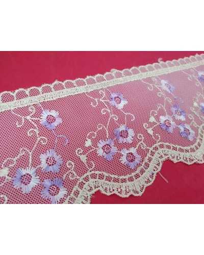 Dentelle Tulle Ecru Brodé Fleur Festonnée 9 Cm De Haut
