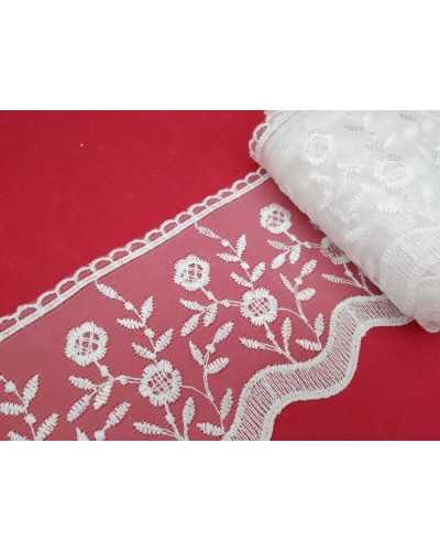 Garnituren, Spitze, Organza, weiße Stickerei, Spitze, Blumenblatt, glänzend, 11 cm hoch
