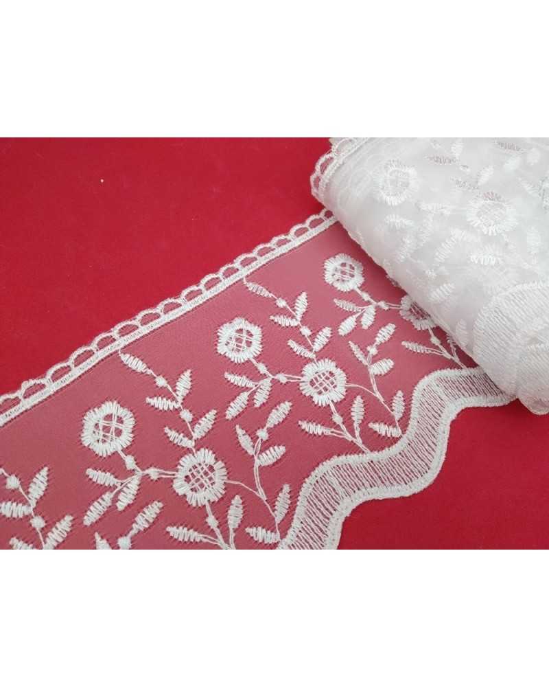 Garnituren, Spitze, Organza, weiße Stickerei, Spitze, Blumenblatt, glänzend, 11 cm hoch