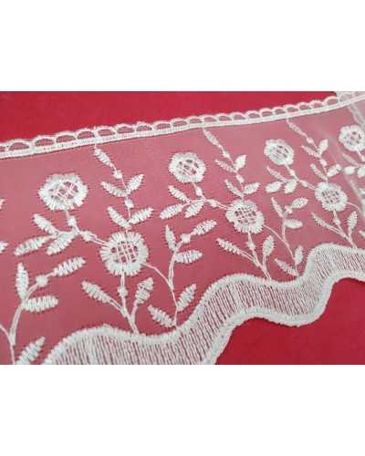 Garnituren, Spitze, Organza, weiße Stickerei, Spitze, Blumenblatt, glänzend, 11 cm hoch