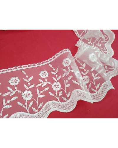 Garnituren, Spitze, Organza, weiße Stickerei, Spitze, Blumenblatt, glänzend, 11 cm hoch