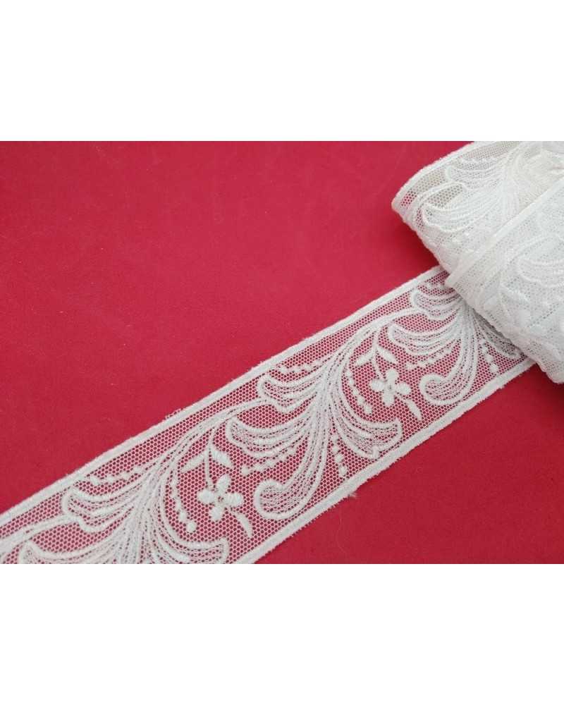 Dentelle Tulle Blanc Broderie Fleur Feuille Cloison 4 cm de haut
