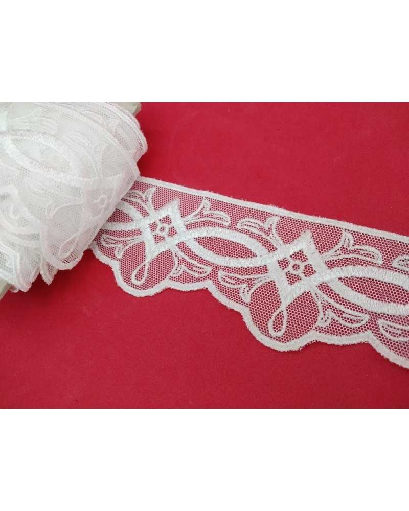 Passementerie Dentelle Tulle Blanc Broderie Losanges 45 Mm De Haut