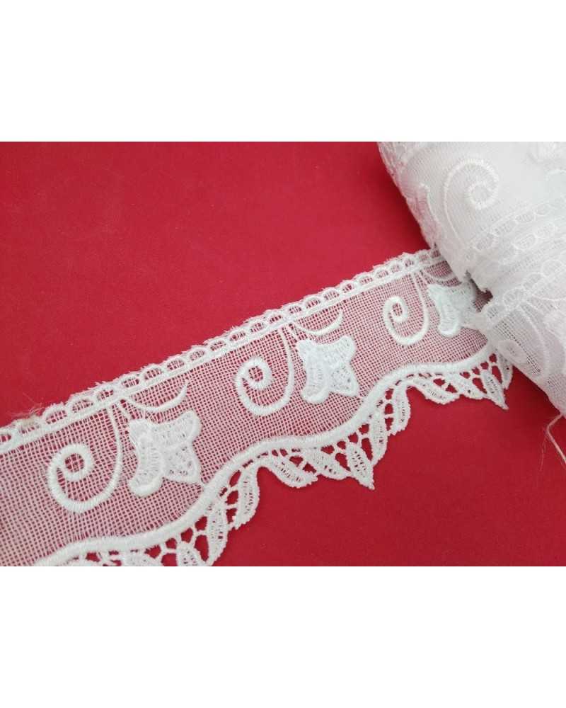 Passementerie Macramé Dentelle Tulle Festonné Fleurs Blanc Haut 6 Cm