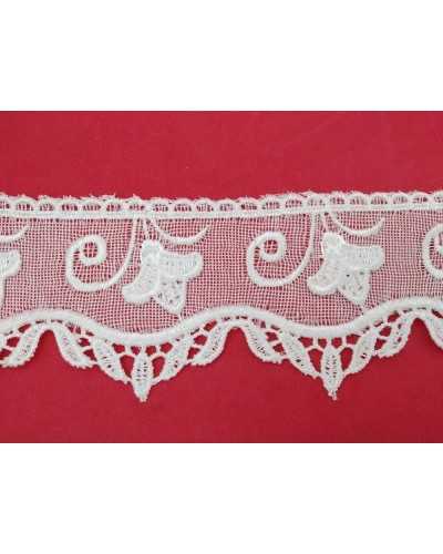 Pasamaneria Encaje Macrame Tul Flores Festoneadas Blanco Alto 6 Cm