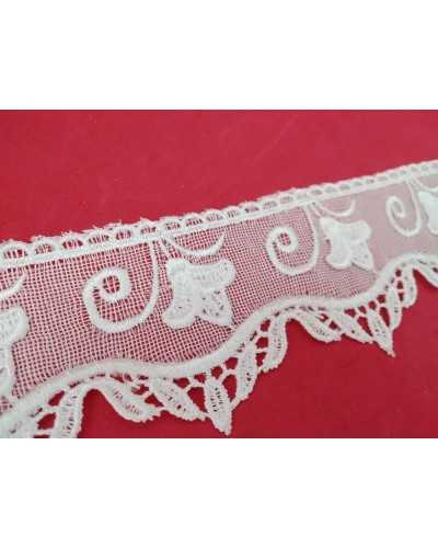 Passementerie Macramé Dentelle Tulle Festonné Fleurs Blanc Haut 6 Cm