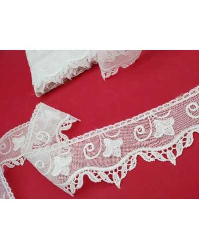 Passementerie Macramé Dentelle Tulle Festonné Fleurs Blanc Haut 6 Cm