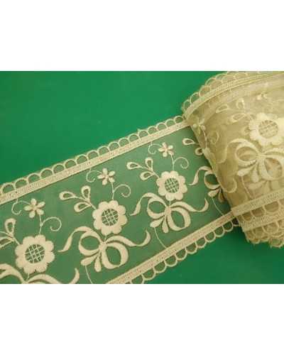 Encaje Encaje Organza Bordado Flor Arco Partición Cenefa Crudo Alto 10 Cm
