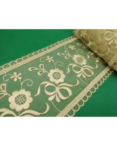 Encaje Encaje Organza Bordado Flor Arco Partición Cenefa Crudo Alto 10 Cm