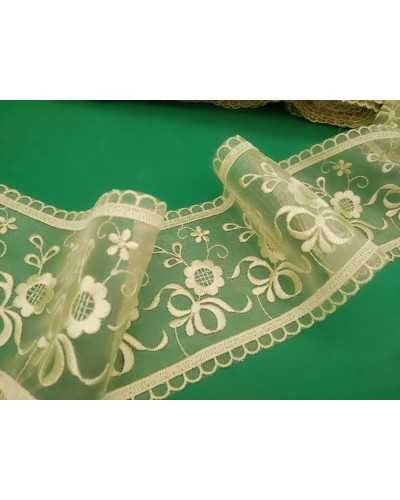 Spitze, Spitze, Organza, Stickerei, Blumenschleife, Trennwandbordüre, Ecru, Höhe 10 cm
