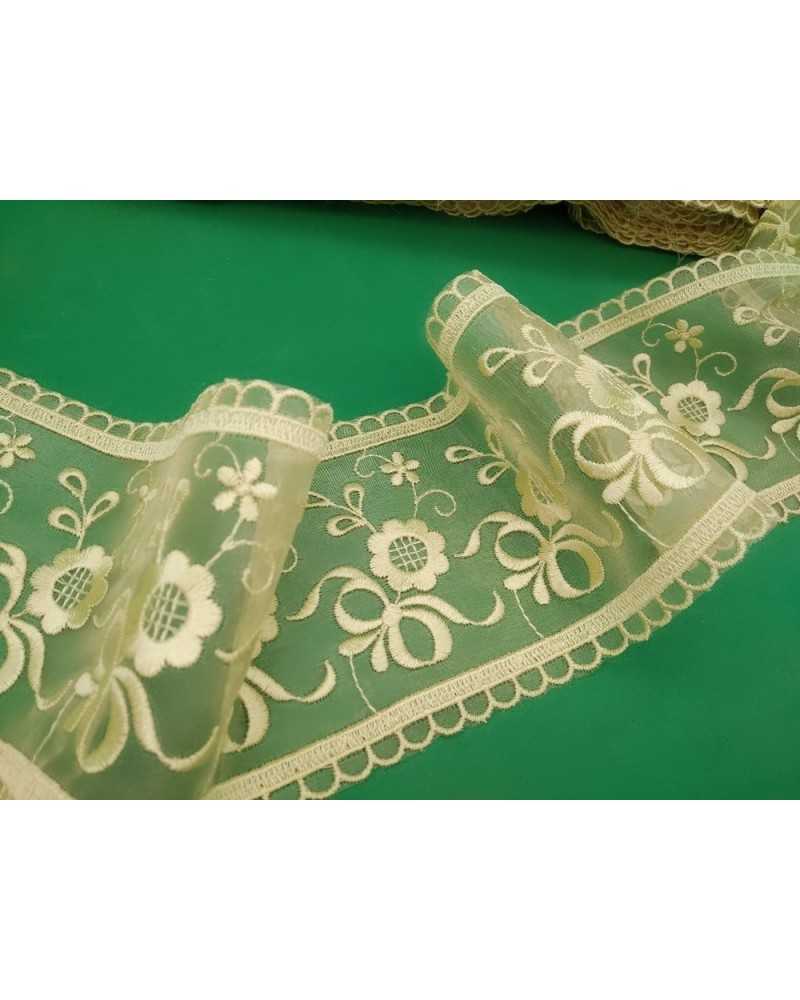 Encaje Encaje Organza Bordado Flor Arco Partición Cenefa Crudo Alto 10 Cm