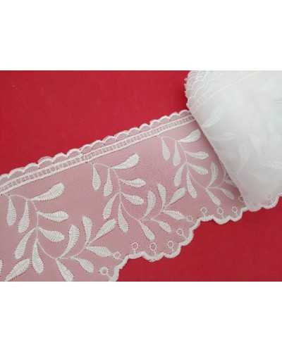 Passementerie Dentelle Organza Blanc Broderie Feuille Festonnée 9 Cm De Haut