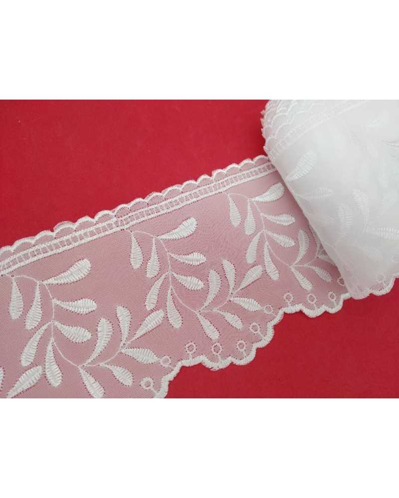 Besätze, weiße Organza-Spitze, gewellte Blattstickerei, 9 cm hoch