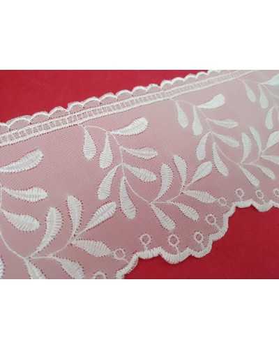 Besätze, weiße Organza-Spitze, gewellte Blattstickerei, 9 cm hoch