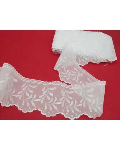 Besätze, weiße Organza-Spitze, gewellte Blattstickerei, 9 cm hoch