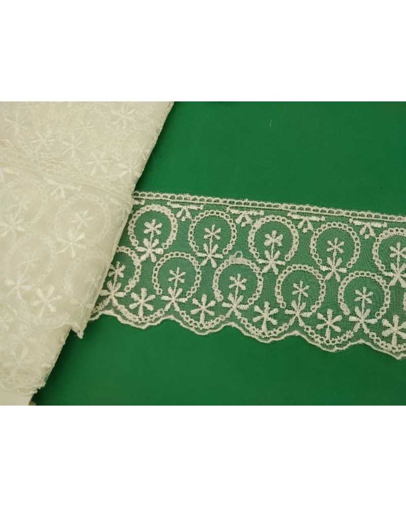 Passementerie Dentelle Organza Brodée Pointe Cercle Design Étoile Crème 6 cm de haut