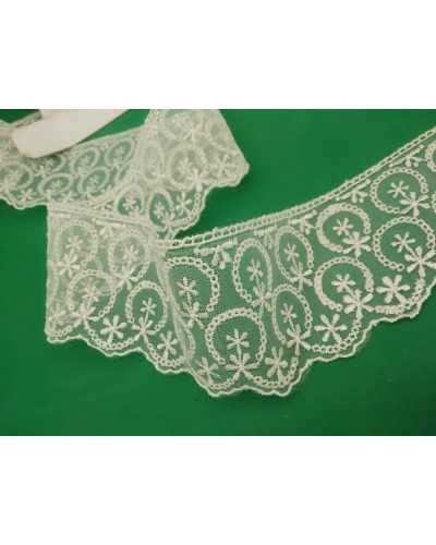 Passamaneria Merletto Organza Ricamata Punta Disegno Cerchio Stellina Panna Alto 6 cm