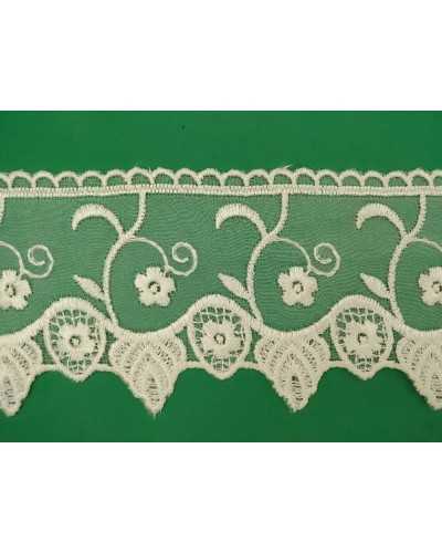 Garnituren, Spitzenorganza, bestickt, cremefarbene Blume, gewellt, Höhe 8 cm