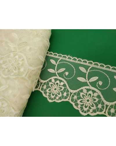 Pasamanería Encaje Organza Bordado Flor Hoja Punta Alto 8 Cm