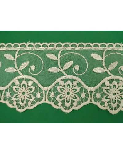 Pasamanería Encaje Organza Bordado Flor Hoja Punta Alto 8 Cm