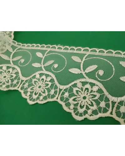 Passementerie Dentelle Organza Broderie Fleur Pointe Feuille Haut 8 Cm