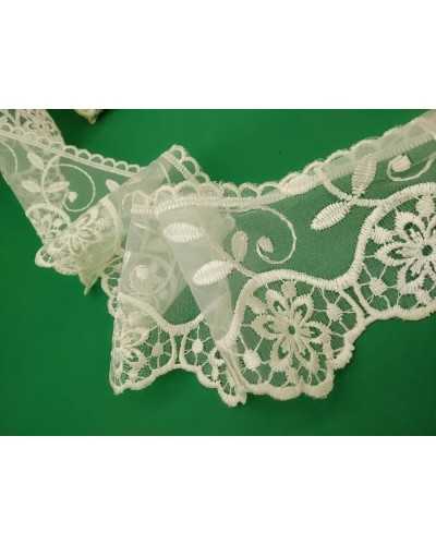 Pasamanería Encaje Organza Bordado Flor Hoja Punta Alto 8 Cm