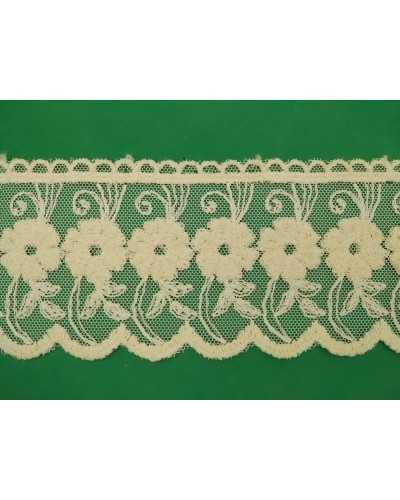Spitzentrennwand, Tüll, Baumwolle, gewellt, Ecru, geprägte Blumen, erhabener Schwamm, 8 cm hoch