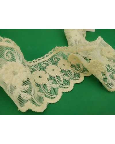 Dentelle Cloison Tulle Coton Festonné Ecru Relief Fleurs Eponge Haut 8 Cm