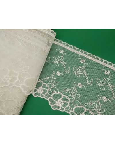 Passementerie Tulle Dentelle Fleurs Festonné Crème Haut 15 Cm