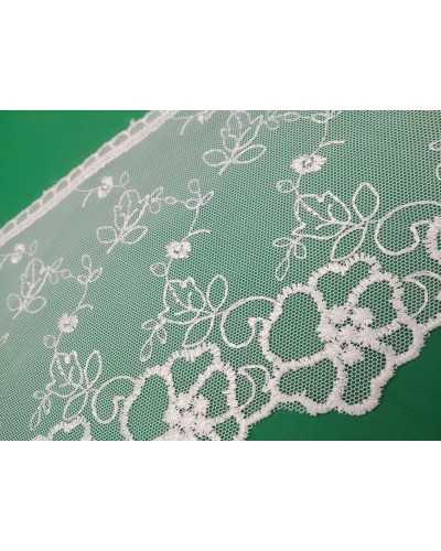 Besätze aus Tüll, Spitze, Blumen, gewellt, cremefarben, Höhe 15 cm