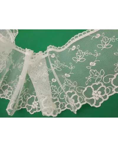 Passementerie Tulle Dentelle Fleurs Festonné Crème Haut 15 Cm