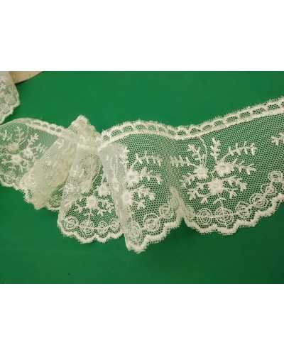 Spitze, Spitze, Tüll, bestickte Blume, gewellt, 6 cm hoch