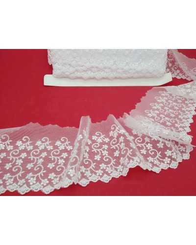 Encaje De Tul De Encaje Blanco Bordado Festoneado De 8 Cm De Alto