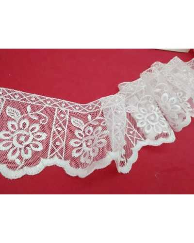 Encaje De Tul Encaje Blanco Bordado Girasol Festoneado Alto 7 Cm