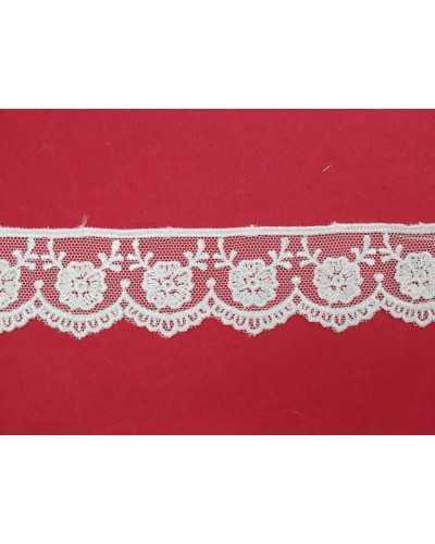 Passementerie Dentelle Tulle Blanc Brodé Fleurs Festonnées Pointe Haut 3 Cm