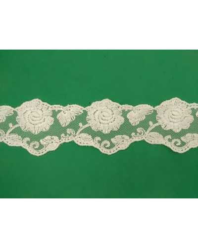Passamaneria Pizzo Ricamato Bordo Tullle Fiore Alto 45 Mm