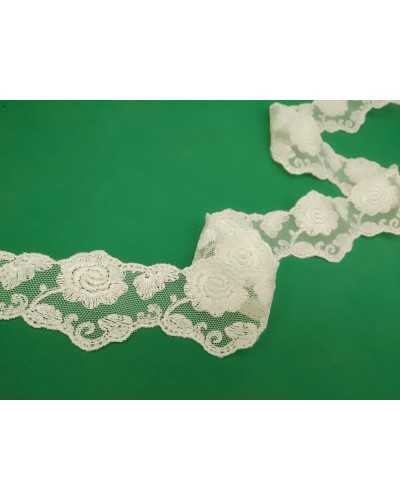 Besatz, Spitze, bestickter Rand, Tüll, Blumenhöhe, 45 mm
