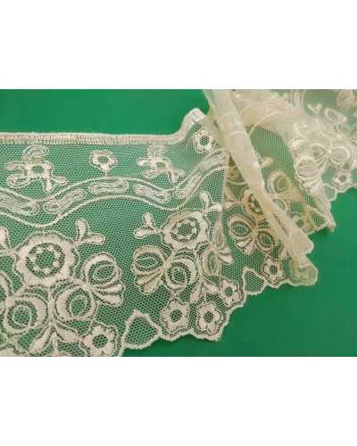 Pizzo Merletto Ecrù Tulle Ricamato Fiore Fiocco Alto 10 Cm