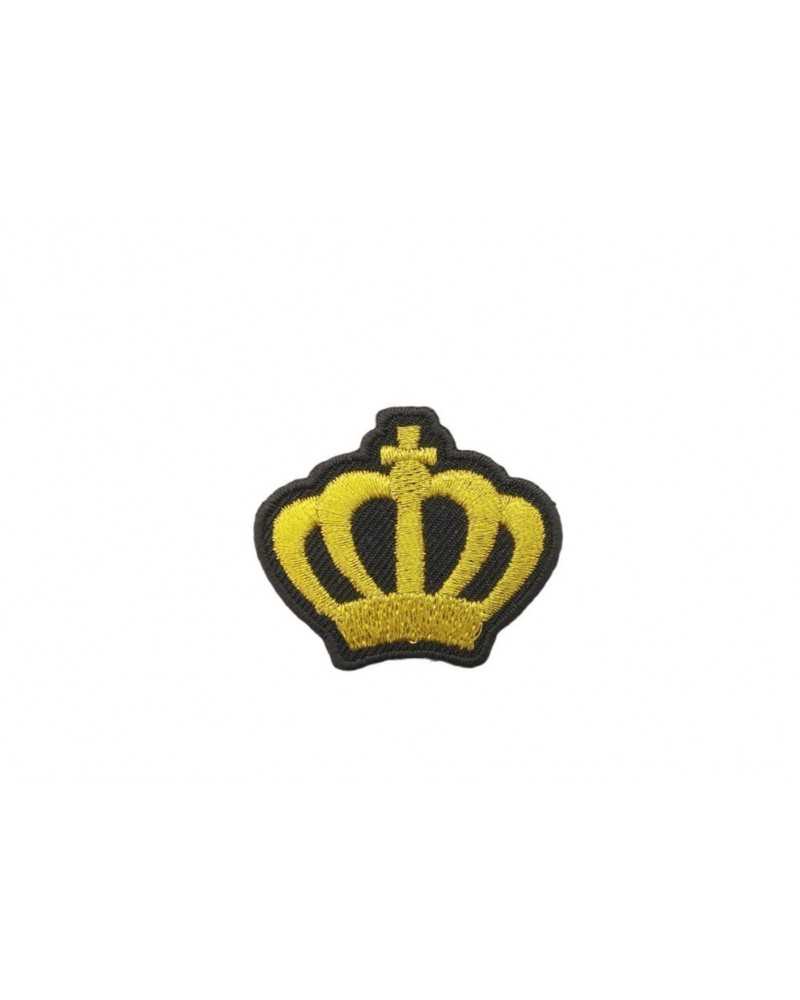 Iron-On Application Embroidered Gold Silver Black Base Crown Patch 40x35 Mm