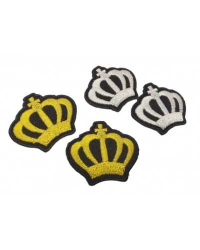 Application thermocollante brodée or argent noir base couronne patch 40x35 mm