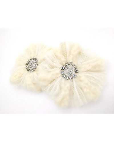 Application Brooch Flower Wool Tulle Cream Trimmings Stones 9x9 Cm