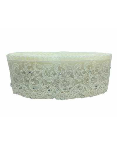 Verzierungen, Spitze, Tüll, Strass, Rebrodè-Spitze, bestickt, gewellt, Höhe 11 cm