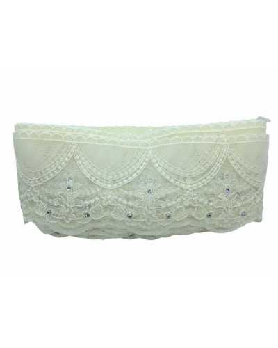 Pasamanería Encaje Tul Strass Rebrodè Encaje Festoneado Flor Bordado Alto 11 Cm