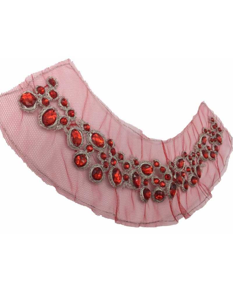 Applicazione Collo Base Tulle Cucibile Pietre Cucite 28x15 Cm